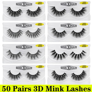 50 Pairs 3D Mink Lashes Wholesale Natural False Eyelashes 3d Mink Eyelashes Hand Made Makeup Long Eye Lashes cilios postiço